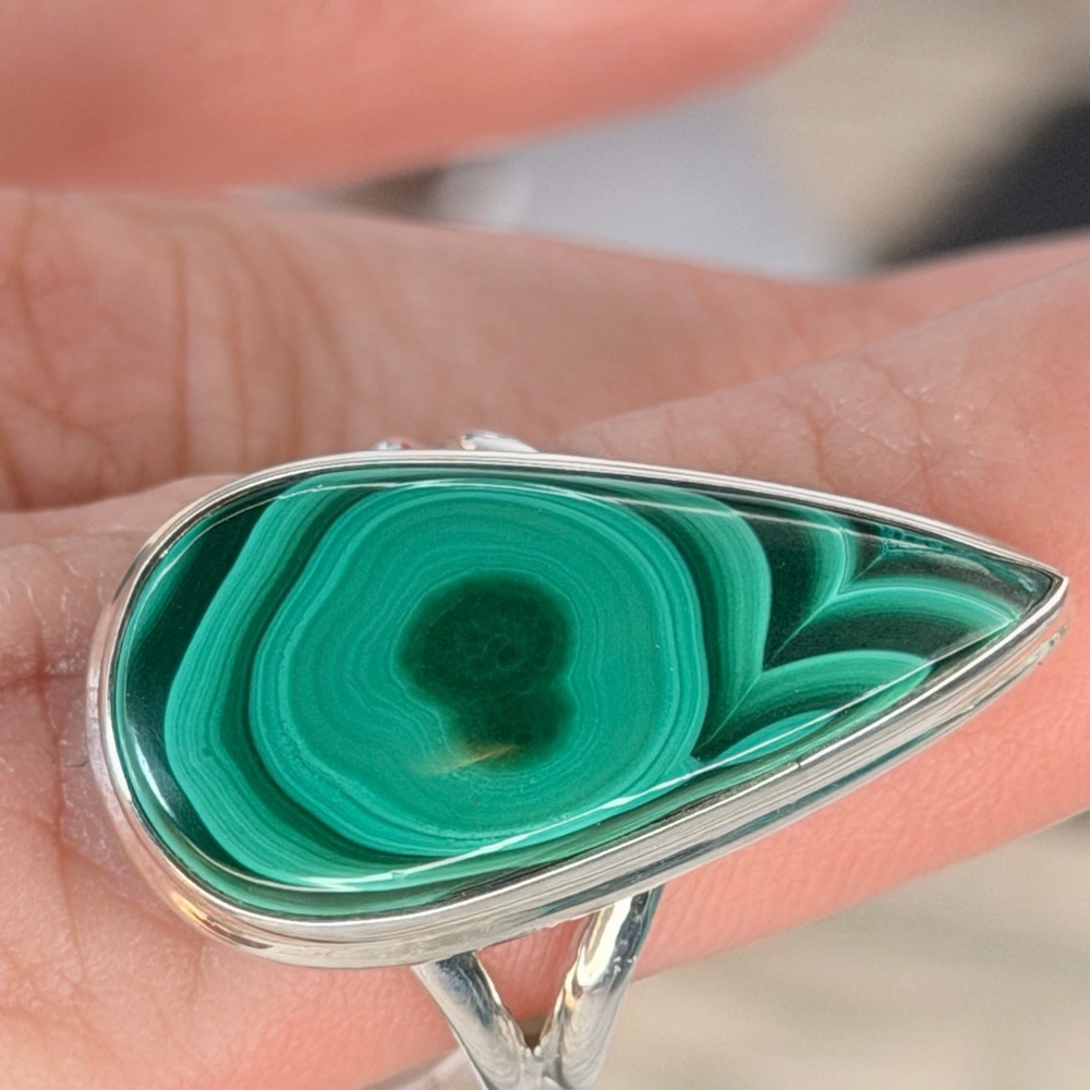 Teardrop Congo Malachite Ring Solid 925 Sterling … - image 4